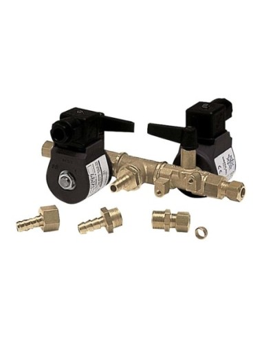 Elettrorubinetto doppio con comando a distanza più comando manuale sui rubinetti per collegare due serbatoi ad un motore