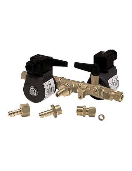 Elettrorubinetto doppio con comando a distanza più comando manuale sui rubinetti per collegare due serbatoi ad un motore