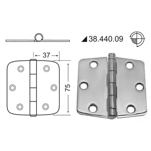 Hinge standard pin 74x75