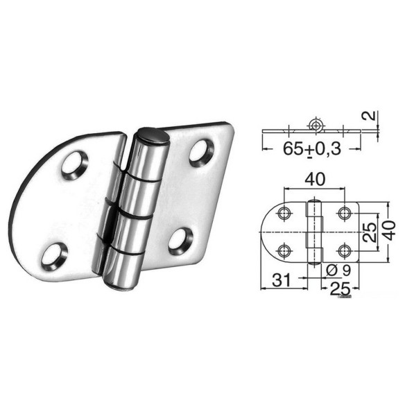 Scharnier herausragender Kern 65x40