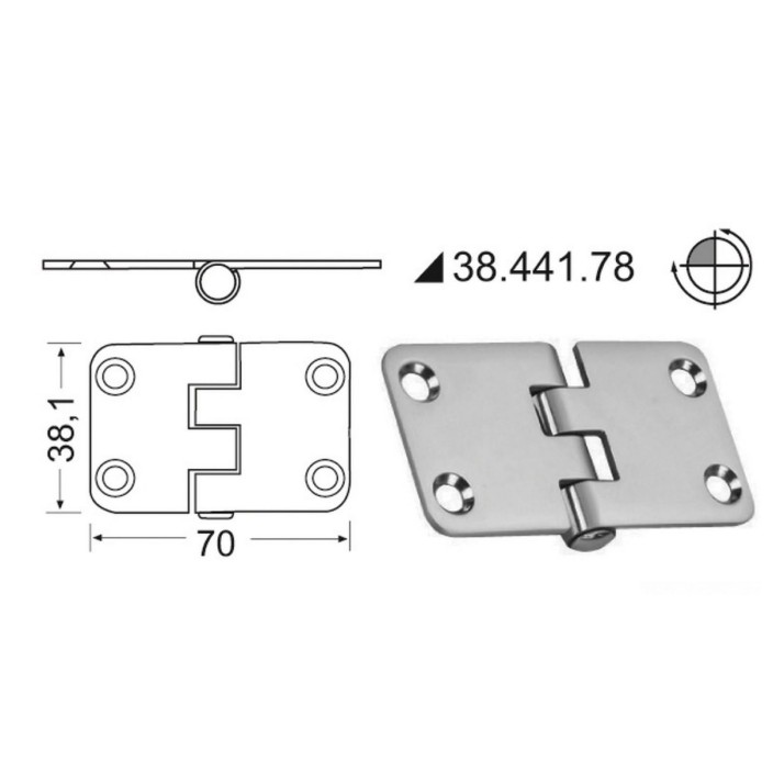 Cerniera inox rovesciata 70x38