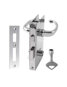 Serratura con blocco girevole da un lato e chiave sblocco dall’altro