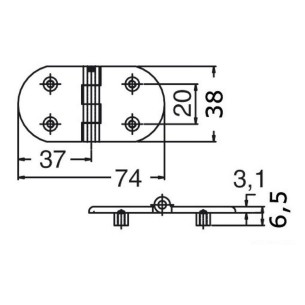 Precisioncast blind hinge AISI 316 74x38
